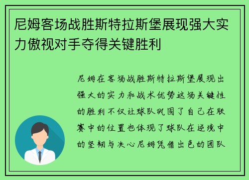 尼姆客场战胜斯特拉斯堡展现强大实力傲视对手夺得关键胜利