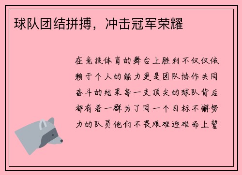 球队团结拼搏，冲击冠军荣耀