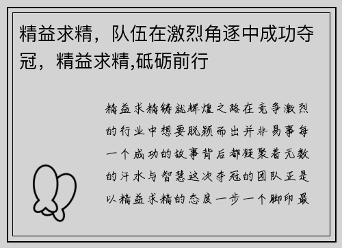 精益求精，队伍在激烈角逐中成功夺冠，精益求精,砥砺前行