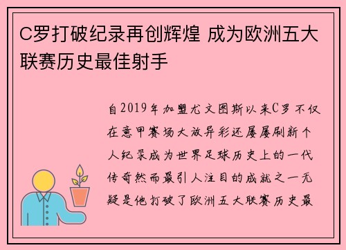 C罗打破纪录再创辉煌 成为欧洲五大联赛历史最佳射手