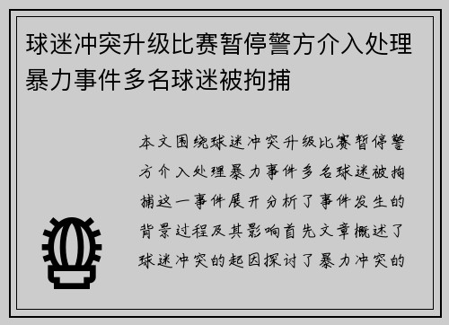 球迷冲突升级比赛暂停警方介入处理暴力事件多名球迷被拘捕